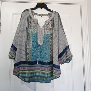Anthropologie Fugueroa And Flower Multicolor Patterned Boho Top Size Medium